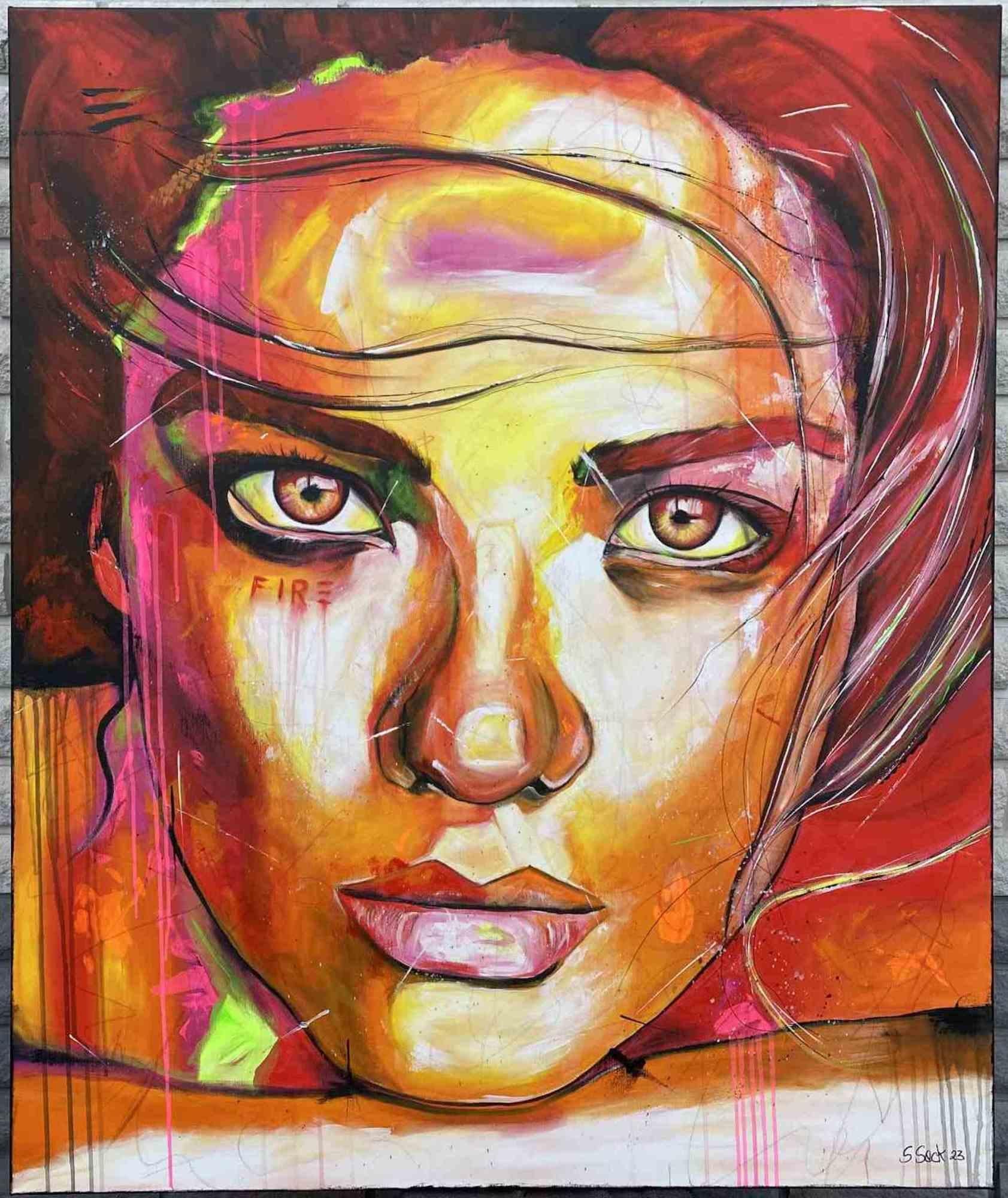 This work lives up to its title. This lady has fire in her eyes and sparks with vibrancy.

Acrylic on canvas by the Artist Sabrina Seck.


