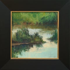 6:00 Glow (pastel, water-scape, lush, luminous, reflection, green, gold, blue)