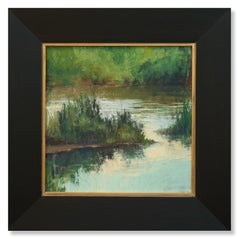 6:00 Glow (pastel, water-scape, lush, luminous, reflection, green, gold, blue)