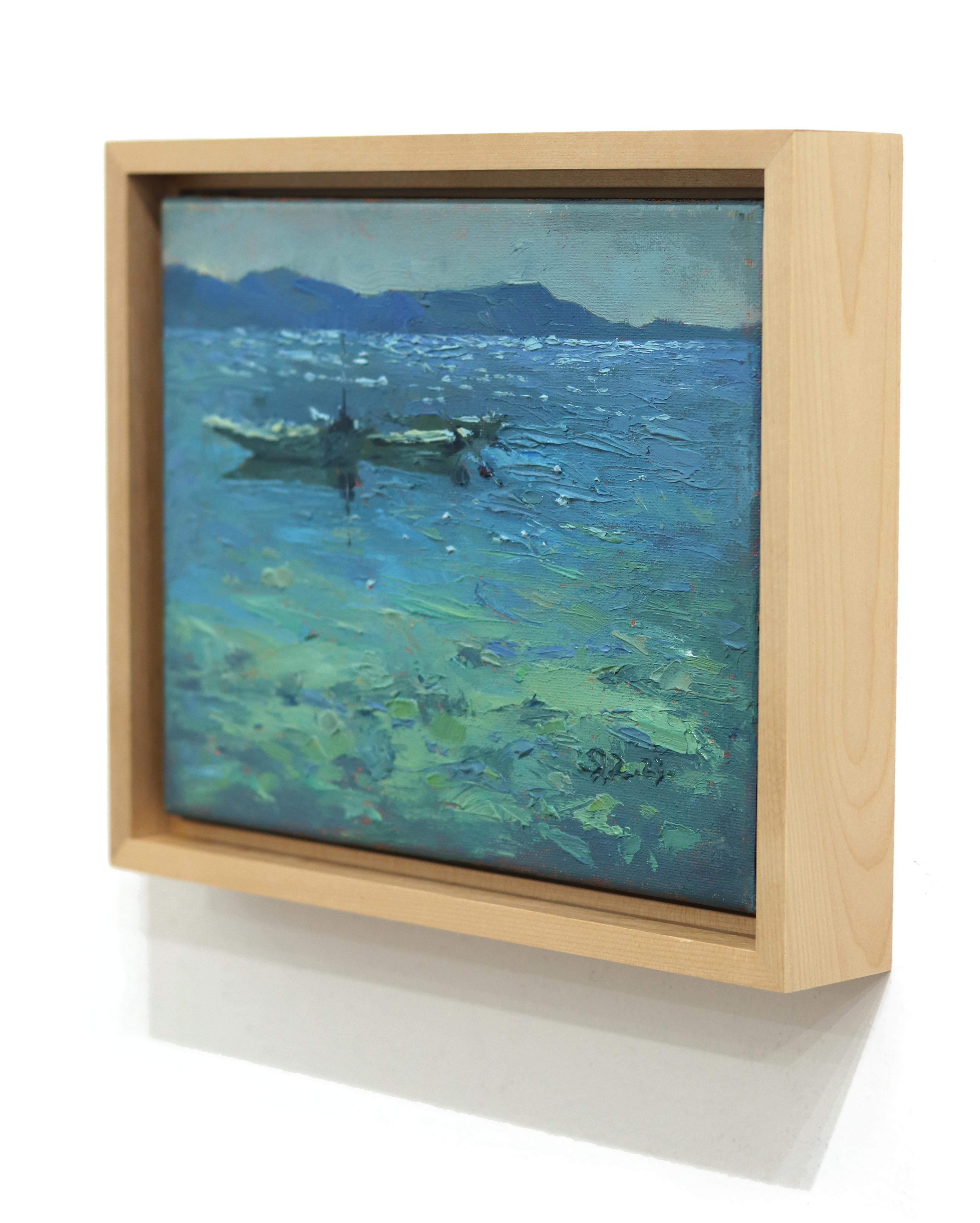 Aqua Melodies - Peinture impressionniste de paysage marin sur toile en vente 1