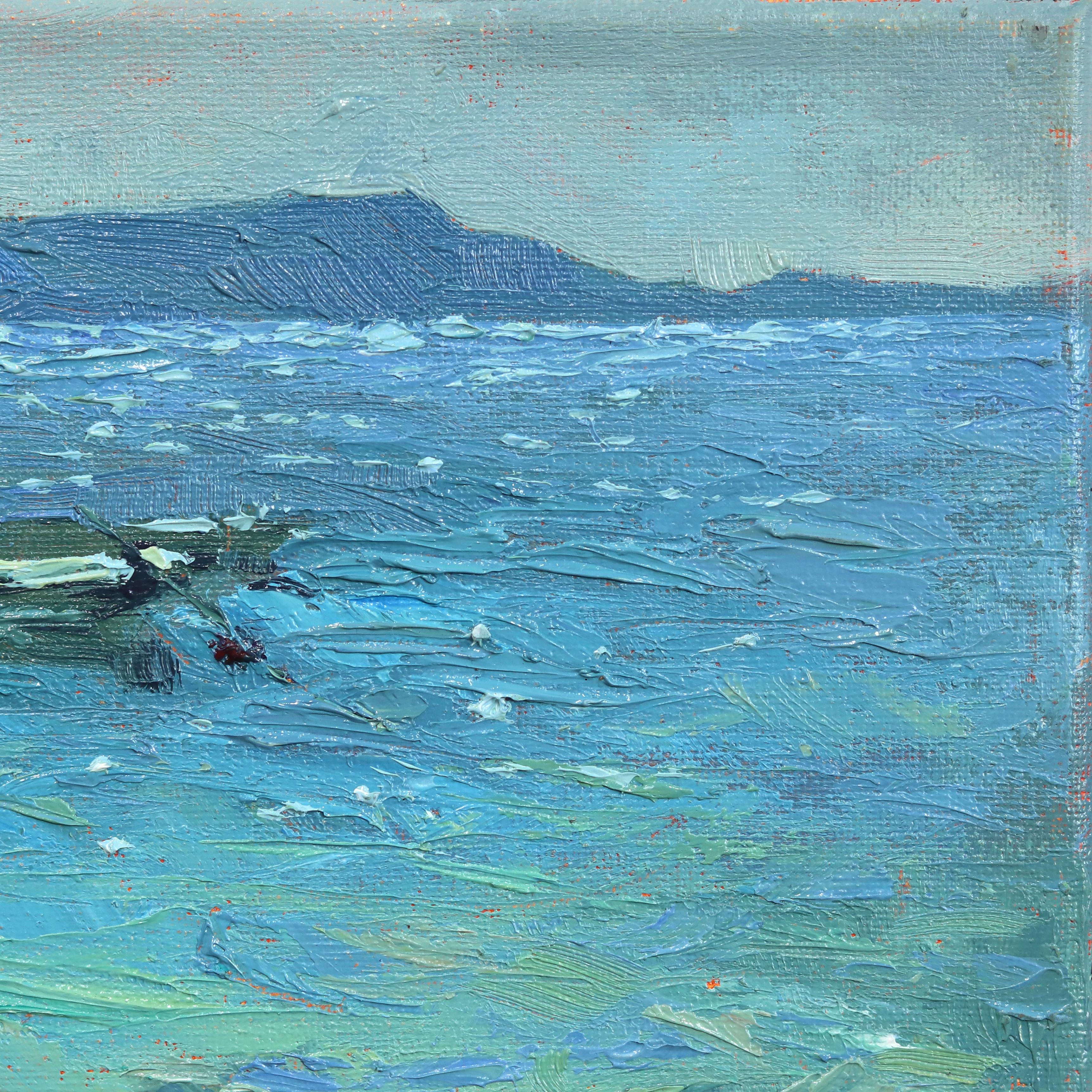 Aqua Melodies - Peinture impressionniste de paysage marin sur toile en vente 2