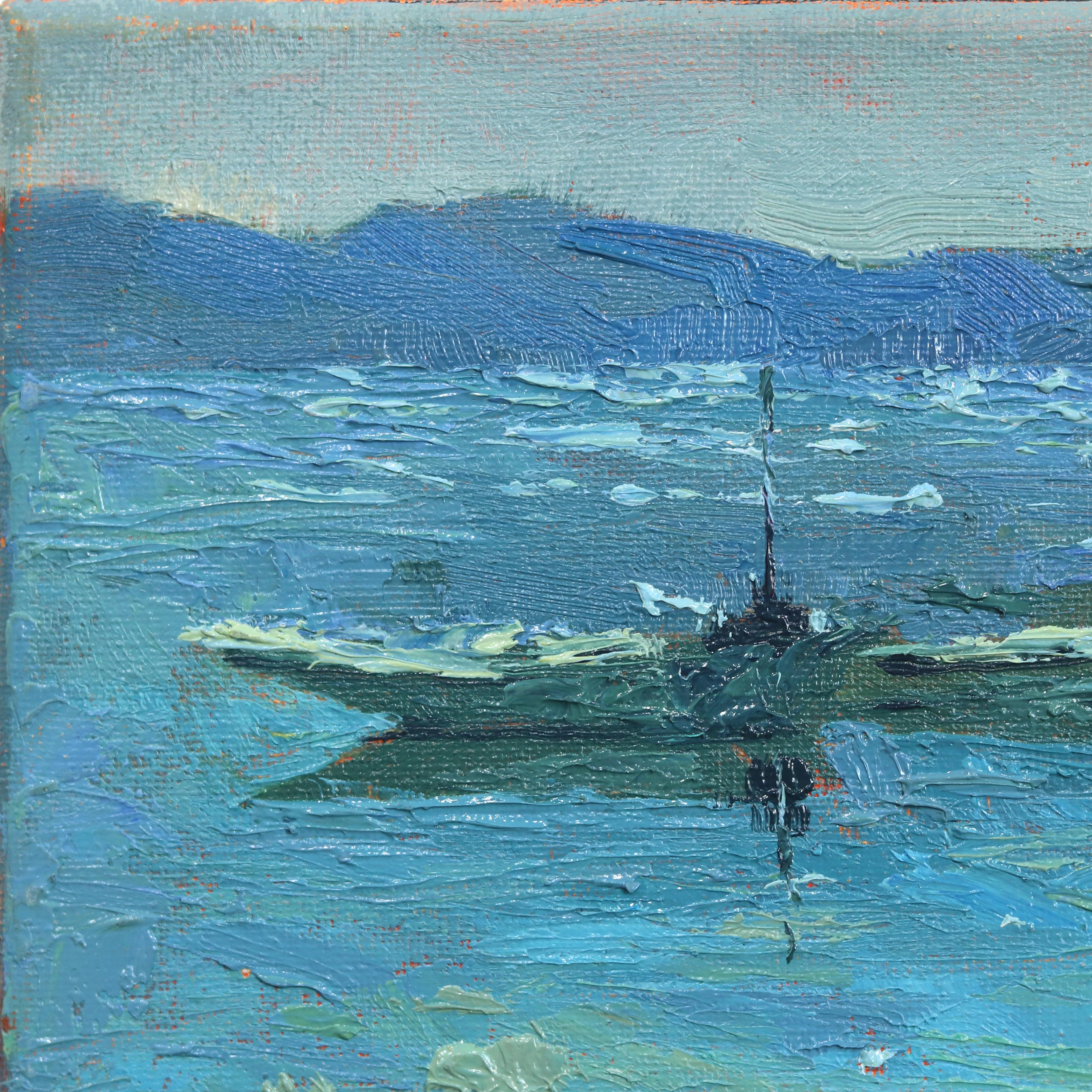 Aqua Melodies - Peinture impressionniste de paysage marin sur toile en vente 4