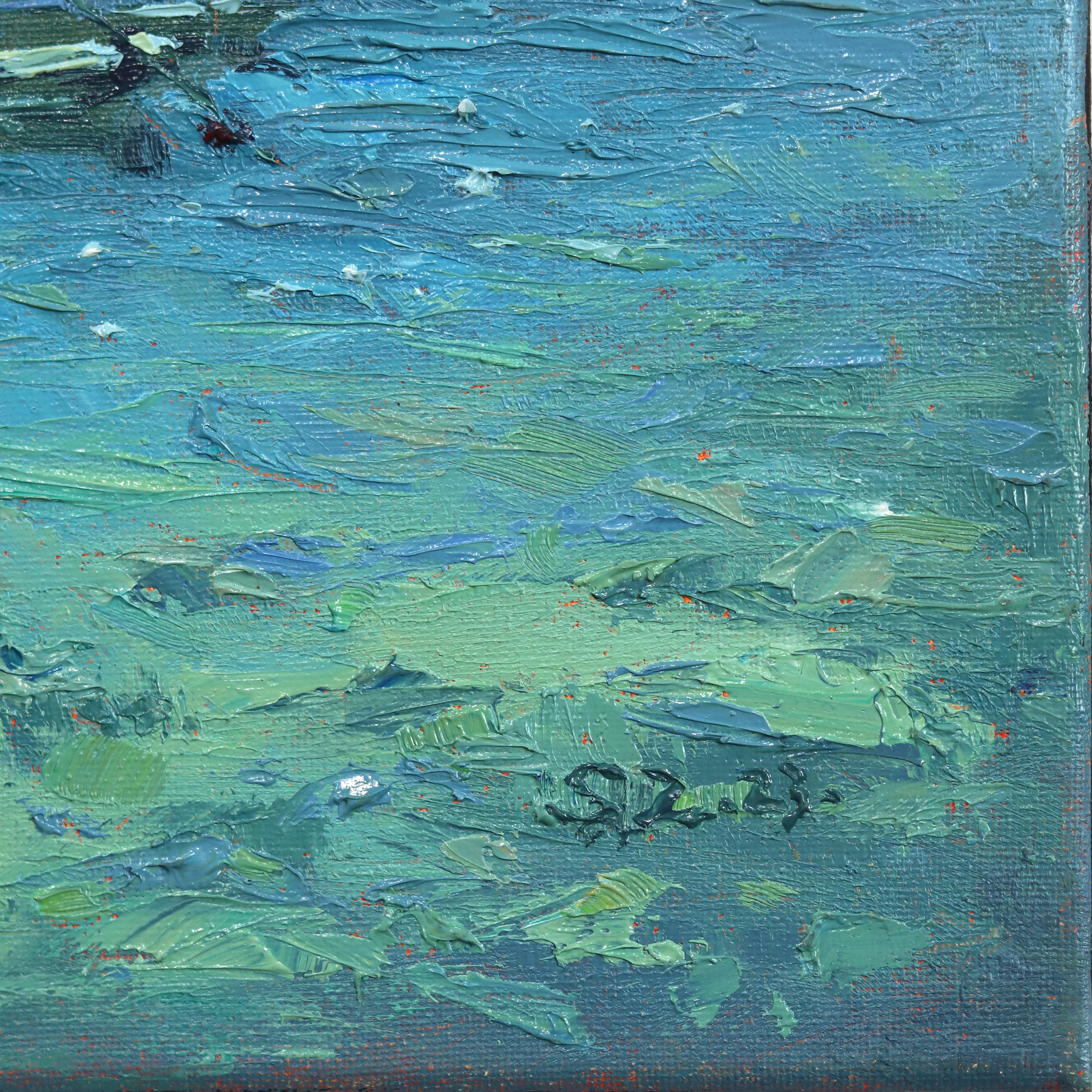 Aqua Melodies - Peinture impressionniste de paysage marin sur toile en vente 5
