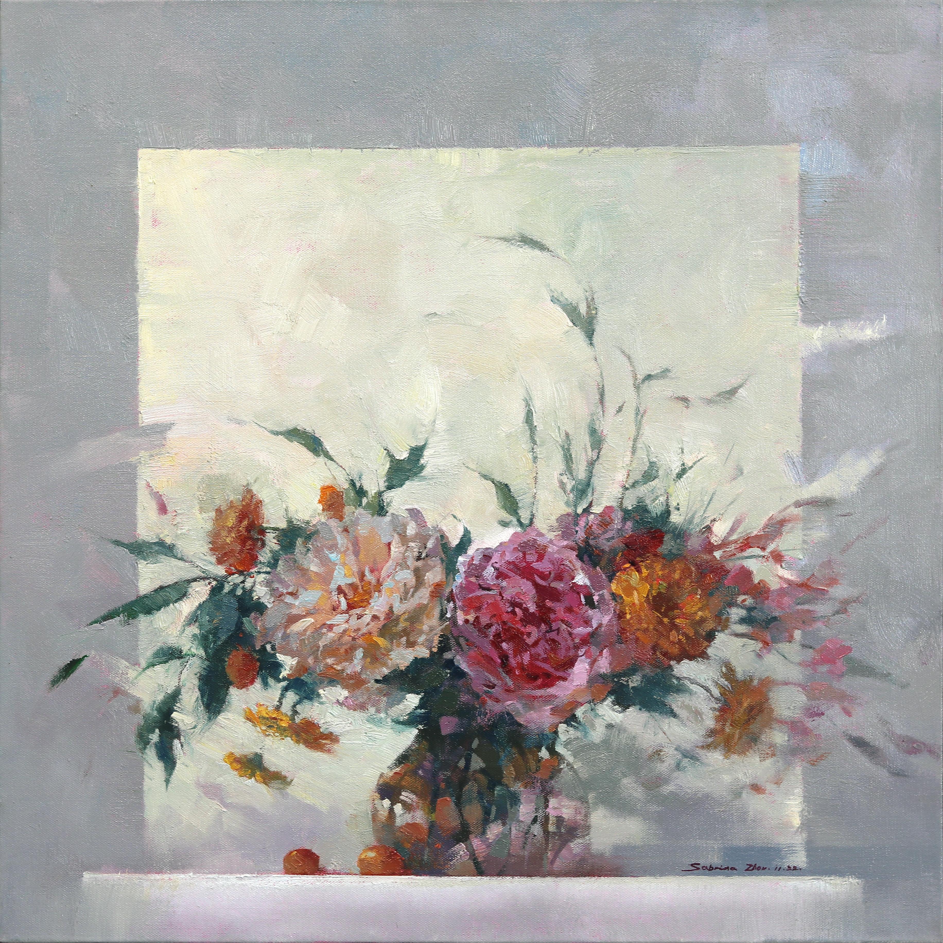 Still-Life Painting di Sabrina Zhou - Il respiro delle peonie - Quadro impressionista floreale su tela