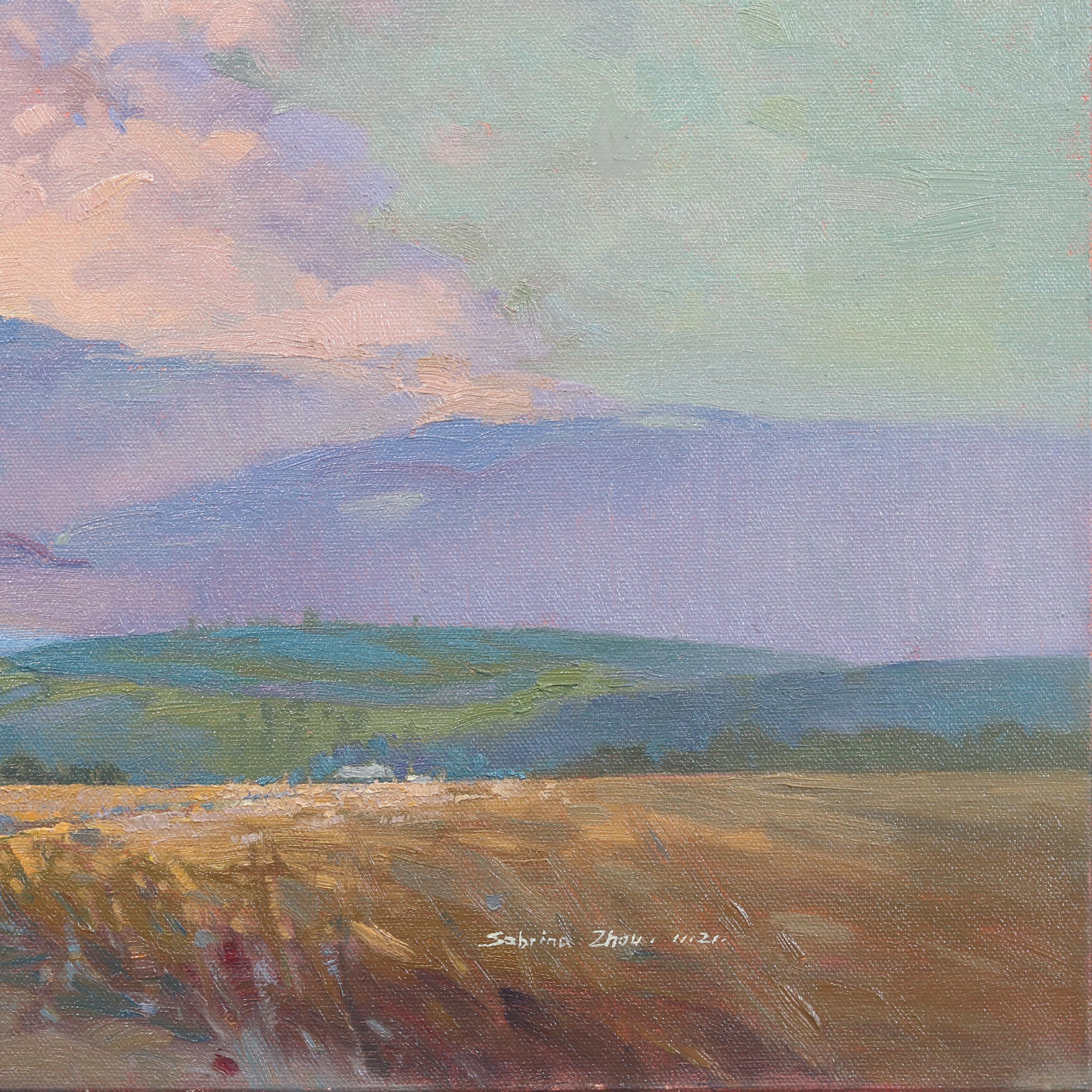 Melodie del cielo - Quadro impressionista di paesaggio serale su tela - Landscape Painting Grigio di Sabrina Zhou