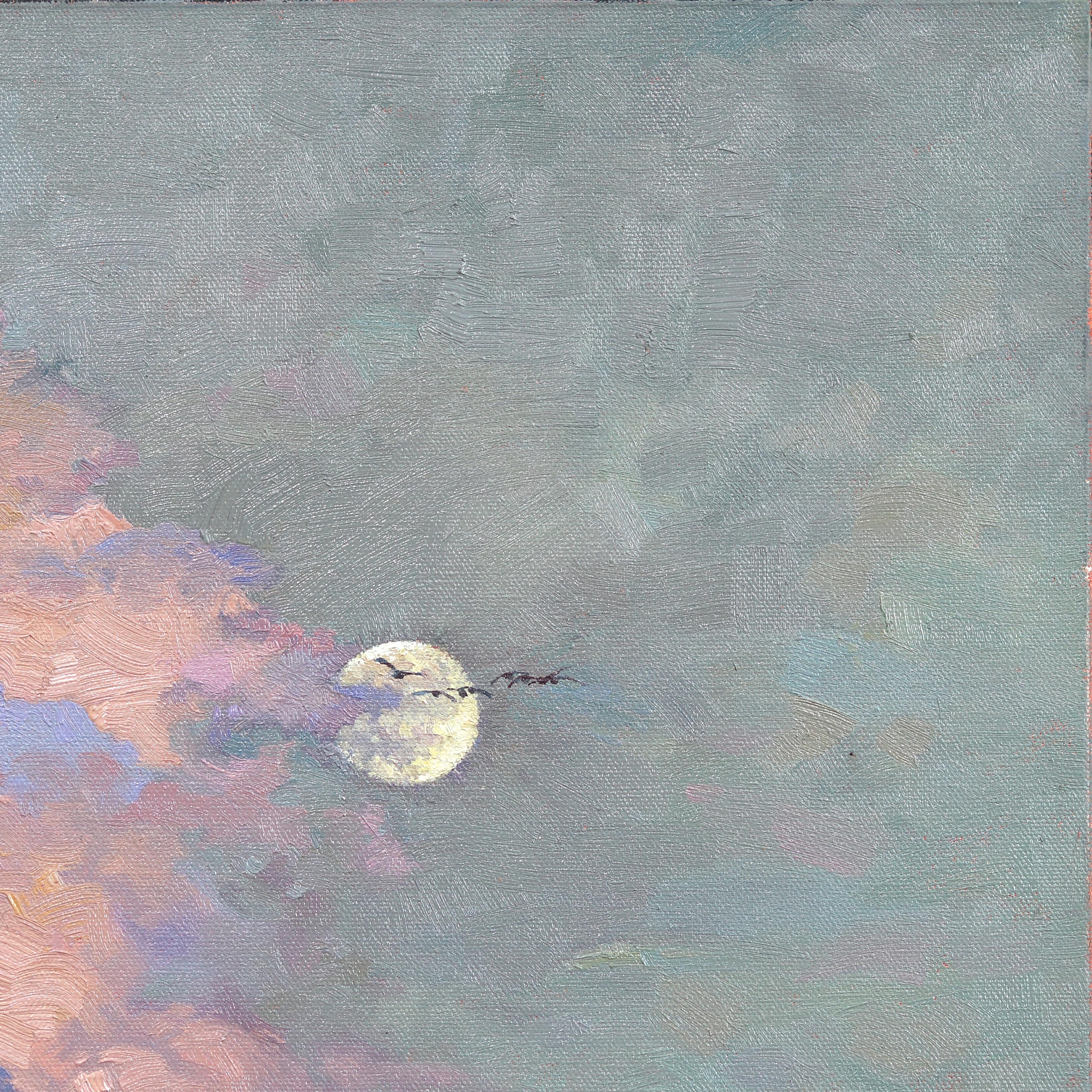 Melodies of the Sky di Sabrina Zhou, un dipinto originale a olio su tela di 24 pollici quadrati, cattura l'essenza poetica della natura attraverso la sua padronanza del colore, della luce e della texture. Conosciuta per la sua capacità di creare