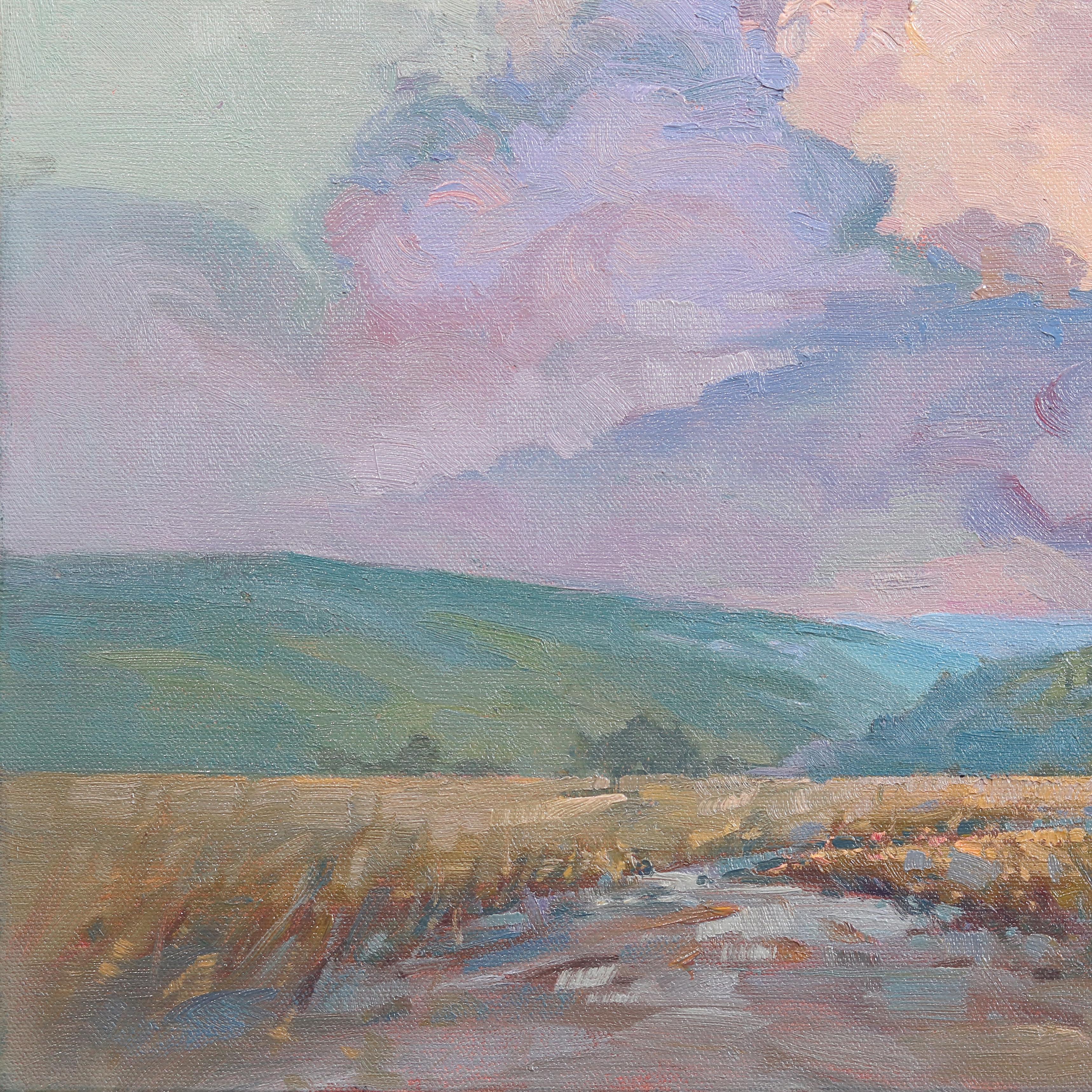 Melodie del cielo - Quadro impressionista di paesaggio serale su tela in vendita 3