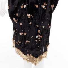 SABYASACHI black velvet gold floral applique sequins drape V neck dress S