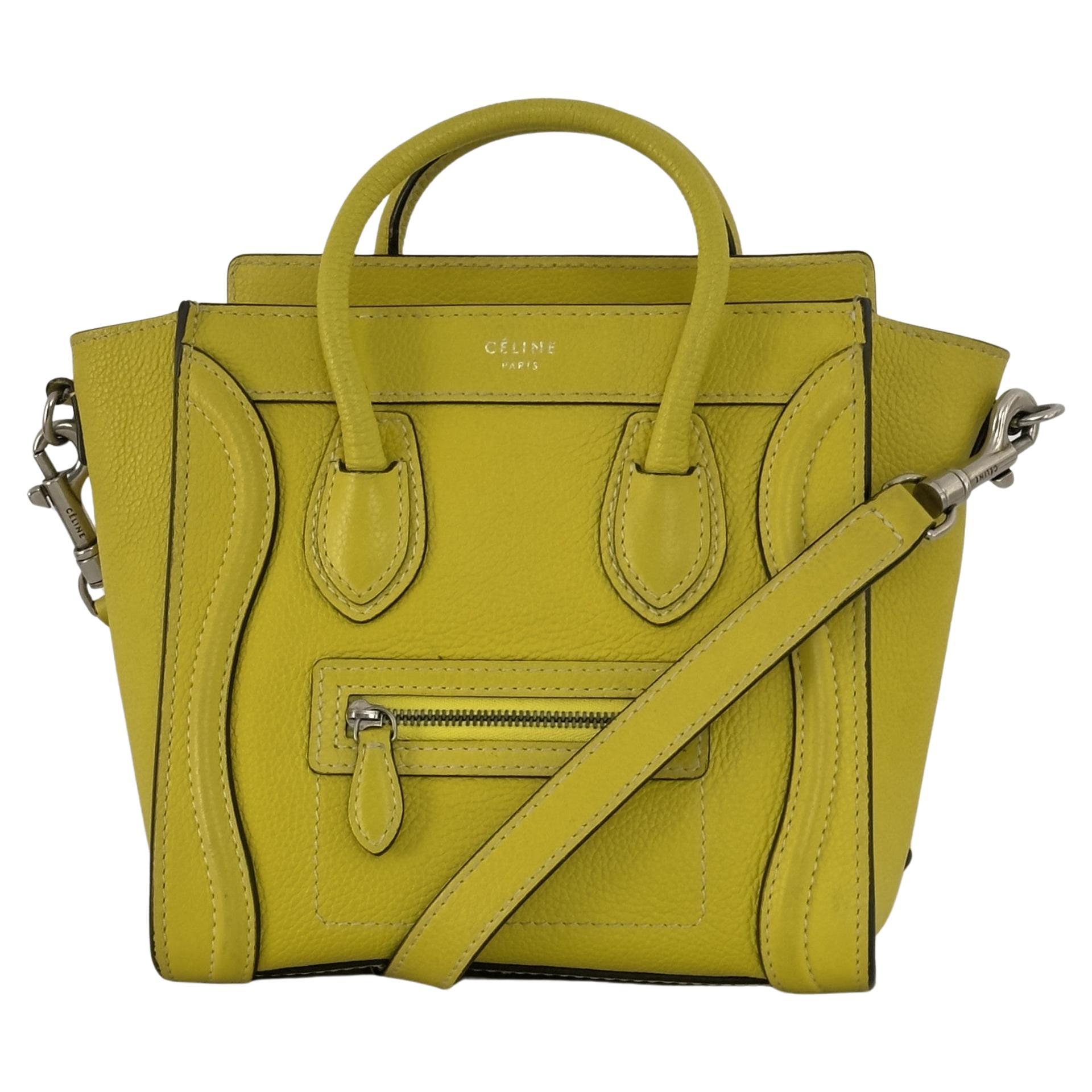 Sac à main CELINE Nano Luggage cuir jaune circa 2010 For Sale