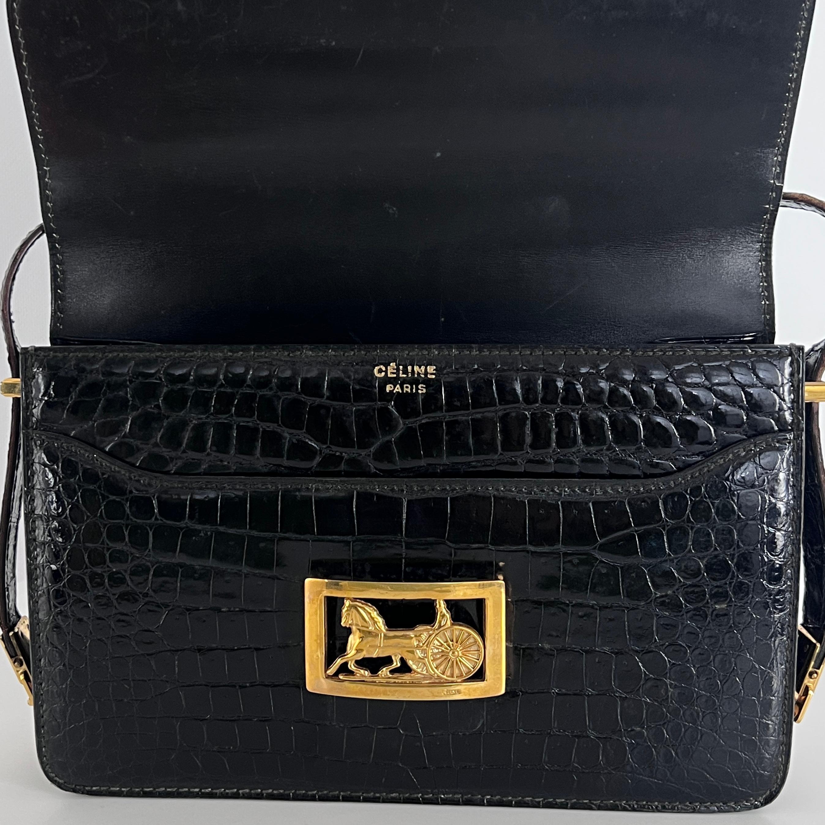 Sac à main CELINE Triomphe crocodile noir 1990-1999 in vendita 7