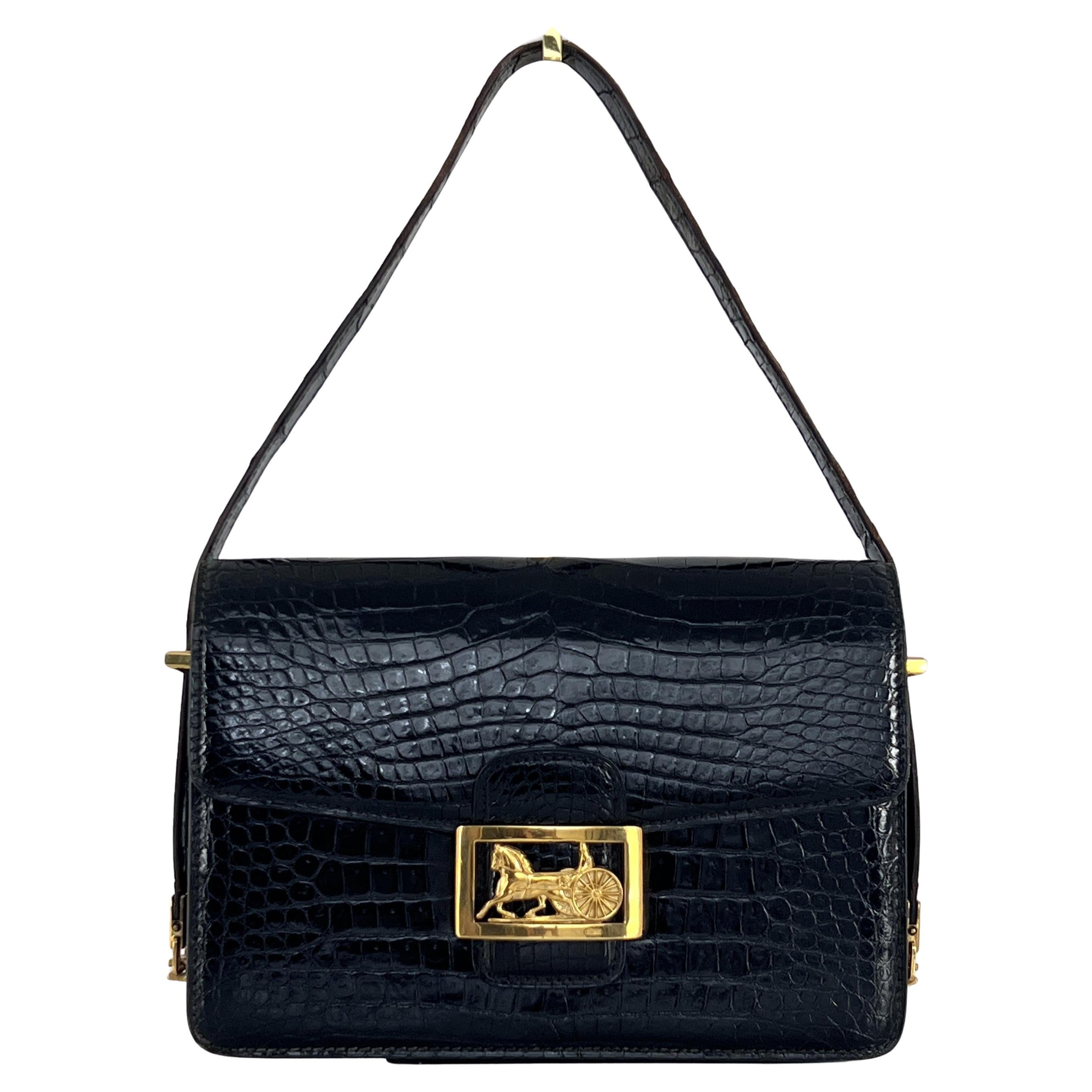 Sac à main CELINE Triomphe crocodile noir 1990-1999
