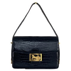 Sac à main CELINE Triomphe crocodile noir 1990-1999