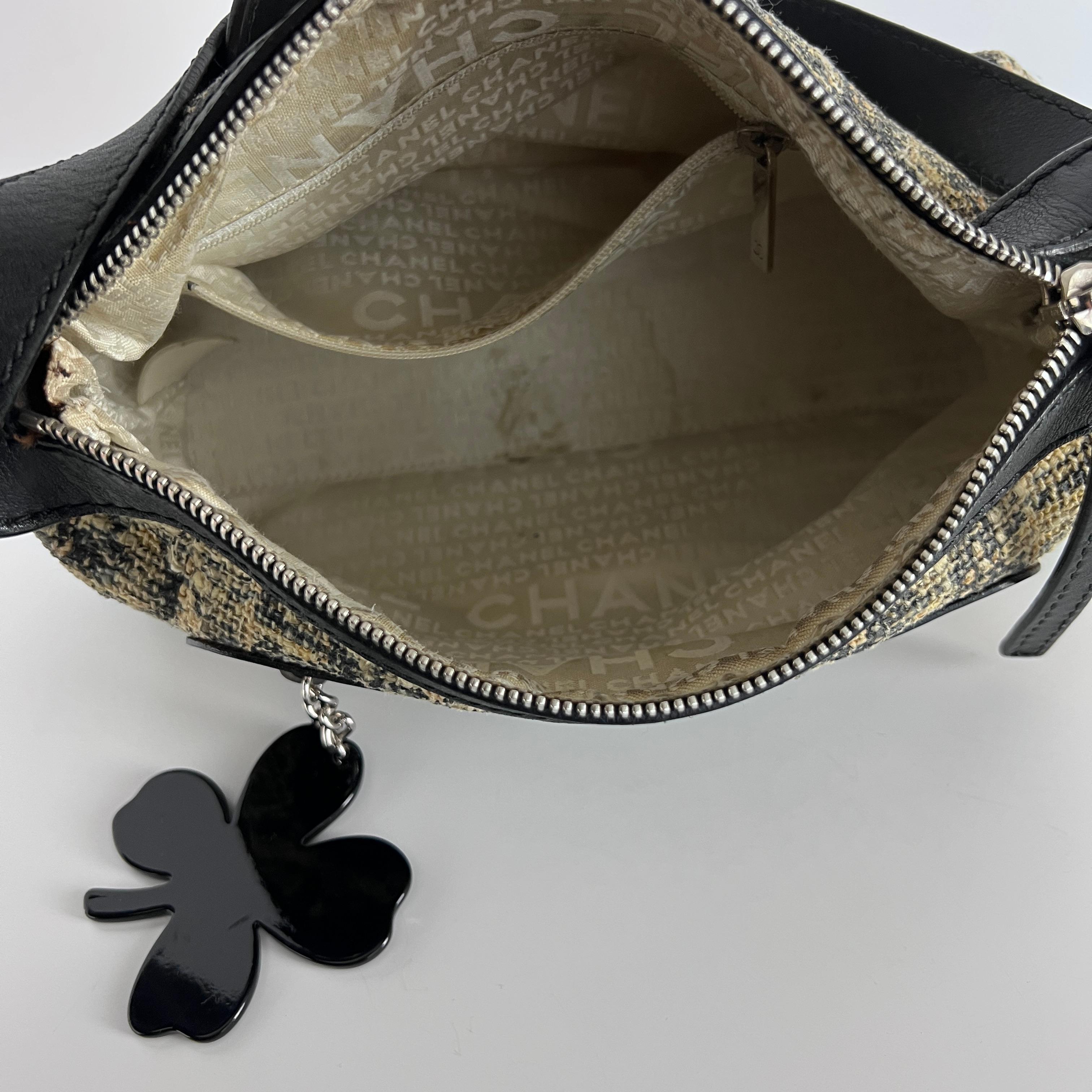 Sac à main Chanel Hobo Tweed Small tweed et cuir noir 2005-2006 in vendita 4