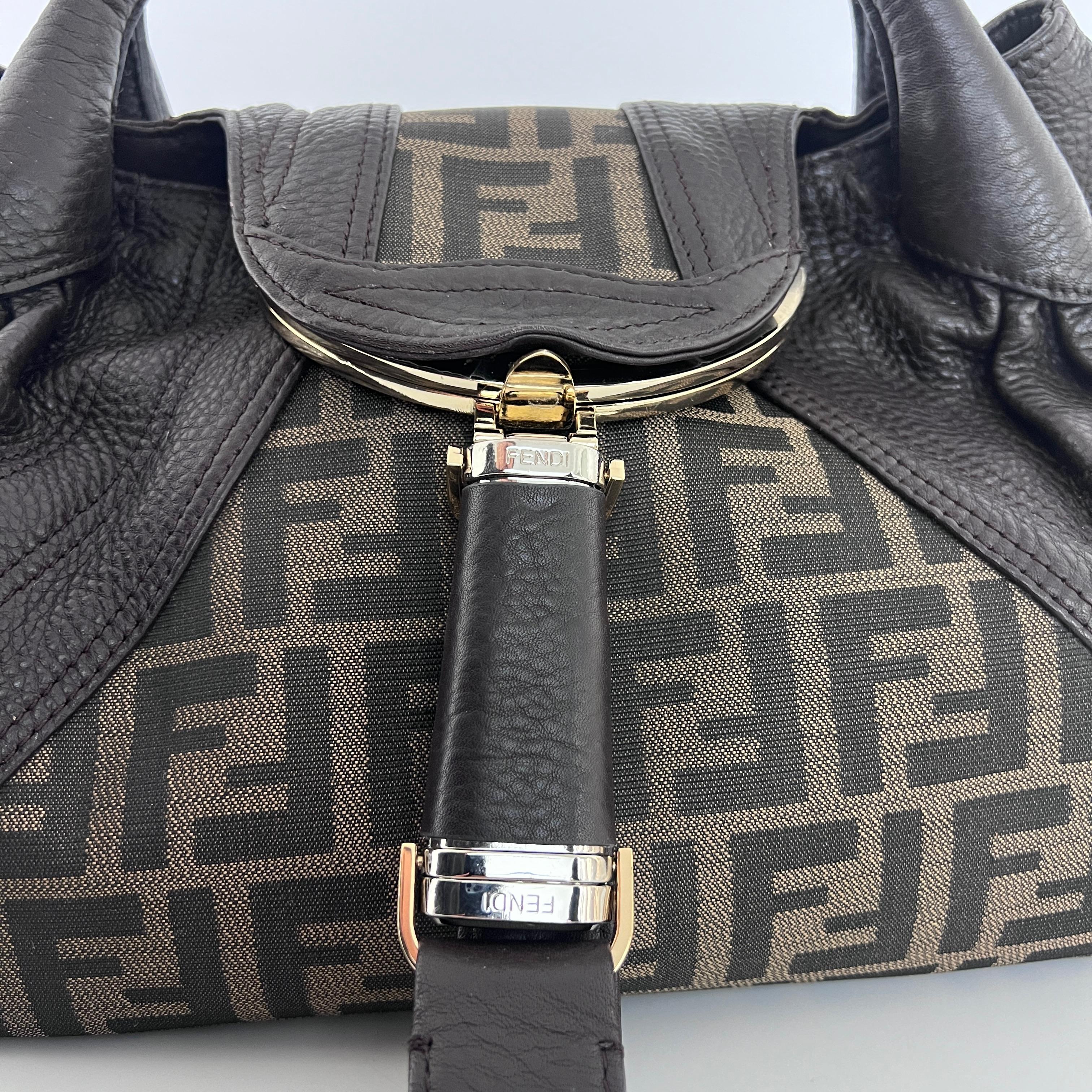 Noir Sac à main FENDI Spy toile et cuir marron 1990-1999 en vente