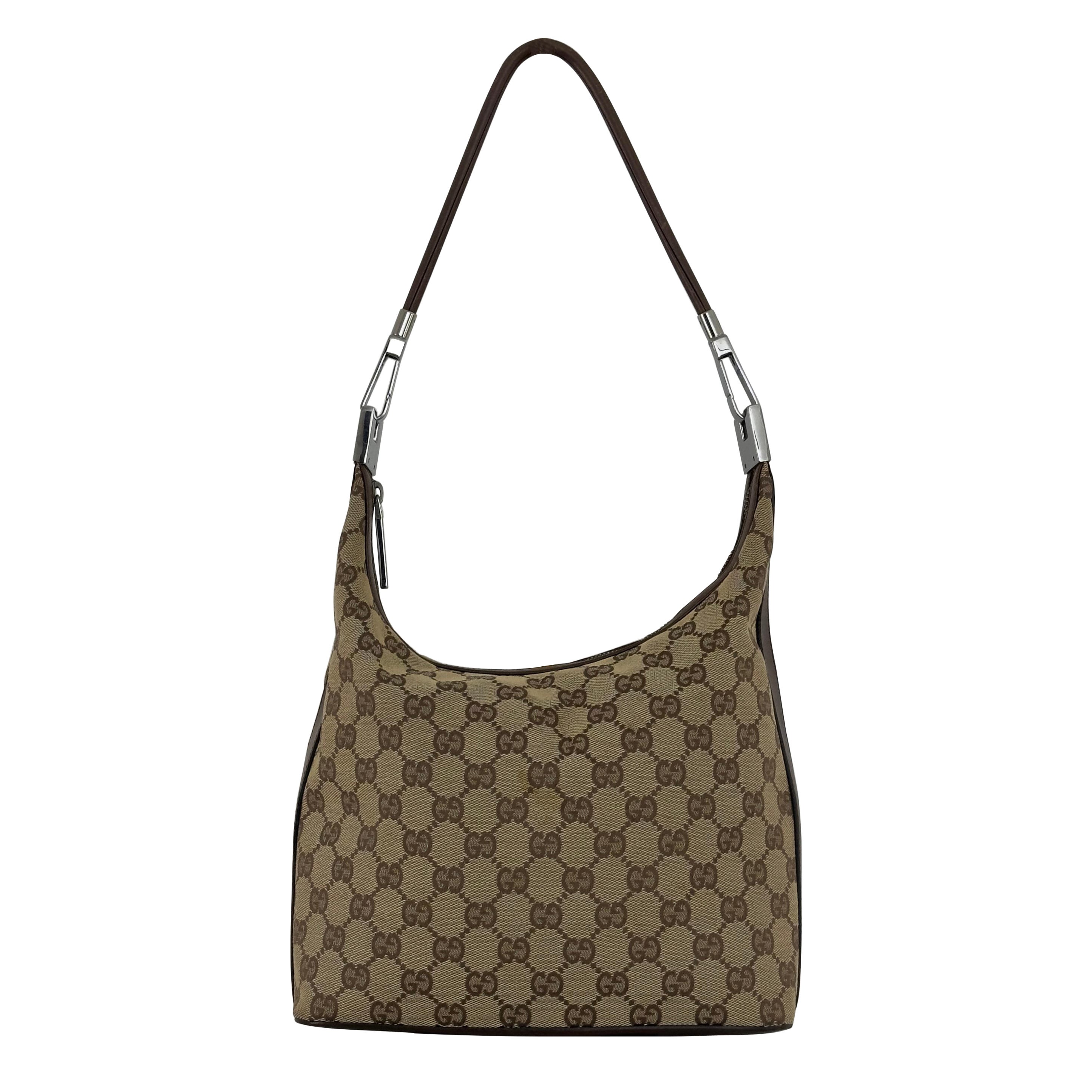 Sac à main GUCCI Hobo GG toile et cuir marron circa 1990 For Sale