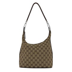 Vintage Sac à main GUCCI Hobo GG toile et cuir marron circa 1990