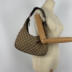 GUCCI Hobo Handbag Brown Canvas and Leather Circa 1990
