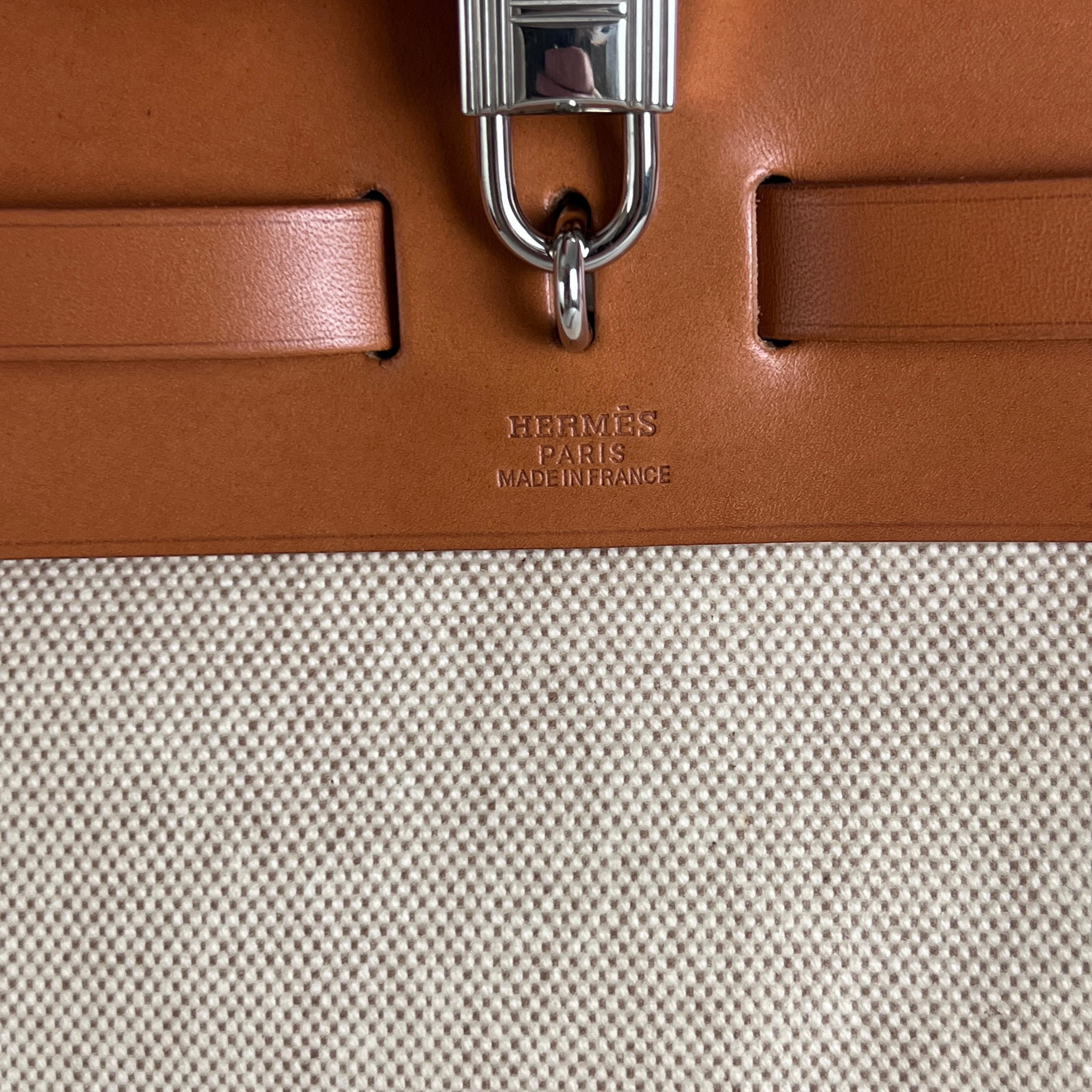 Sac à main HERMÈS Herbag 31 toile et cuir marron 2001 in vendita 5