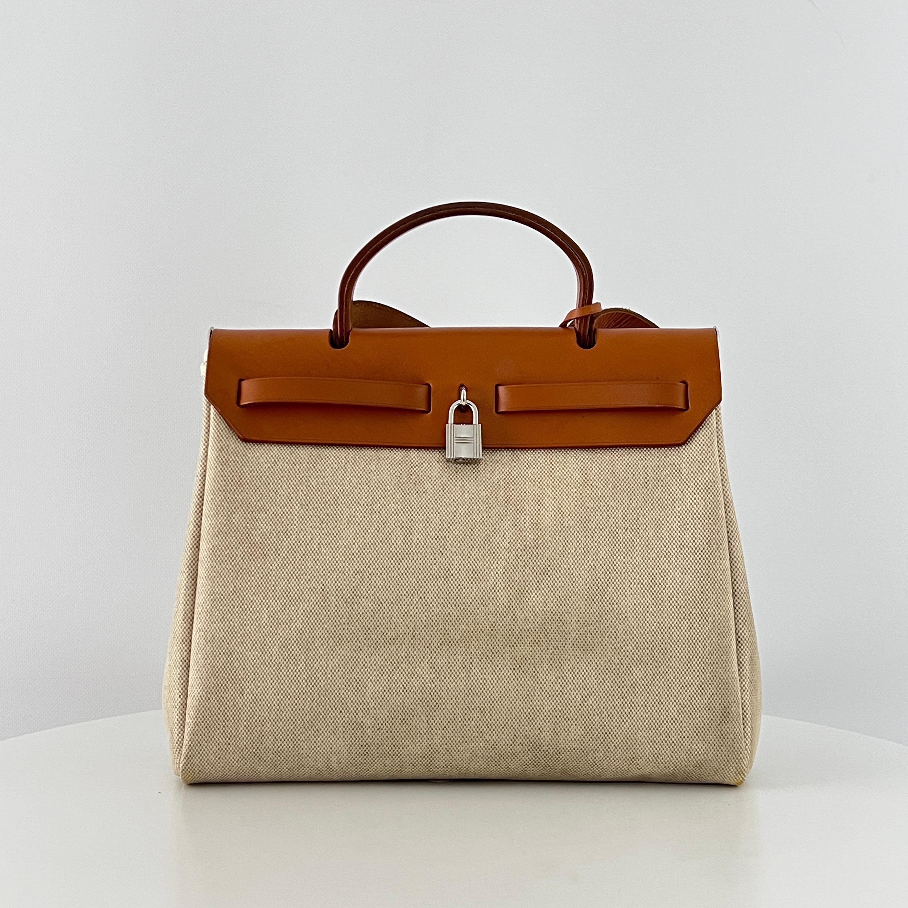 da uomo o donna Sac à main HERMÈS Herbag 31 toile et cuir marron 2001 in vendita