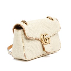 Sac Gucci Epaule Paille Cuir GG Marmont Raffia Precious Leather Shoulder Bag