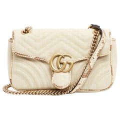 Sac Gucci Epaule Paille Cuir GG Marmont Raffia Precious Leather Shoulder Bag