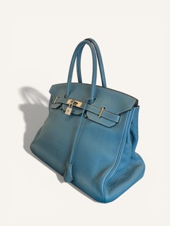 Sac Hermès Birkin 35 Taurillon Clémence Bleu Jean 2009