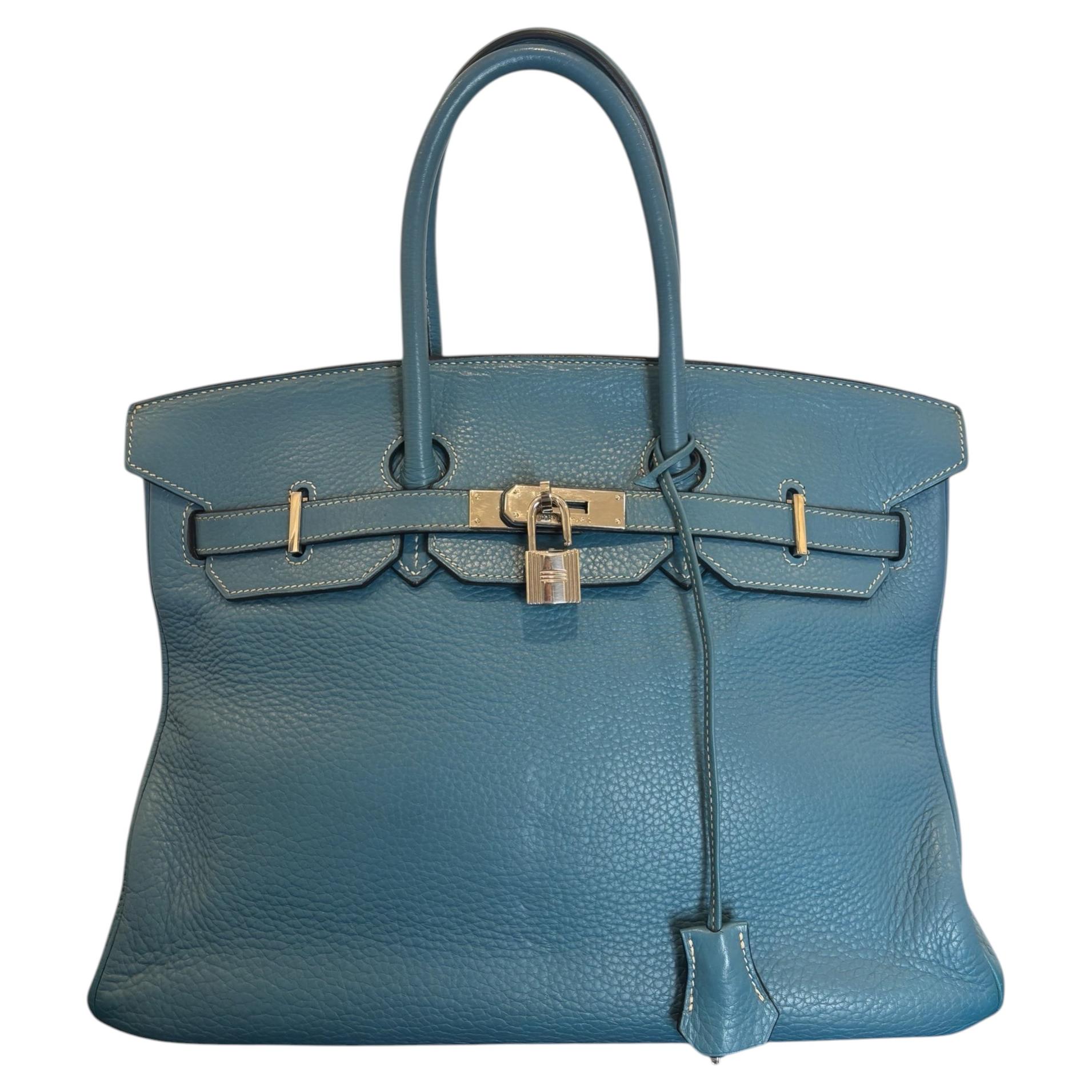 Sac Hermès Birkin 35 en cuir Taurillon Clémence bleu jean, 2009
