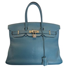 Sac Hermès Birkin 35 Taurillon Clémence Bleu Jean 2009