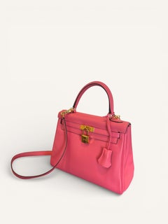 Sac Hermès Kelly 25 Swift Rose Azalée Gold 2017 Bandoulière