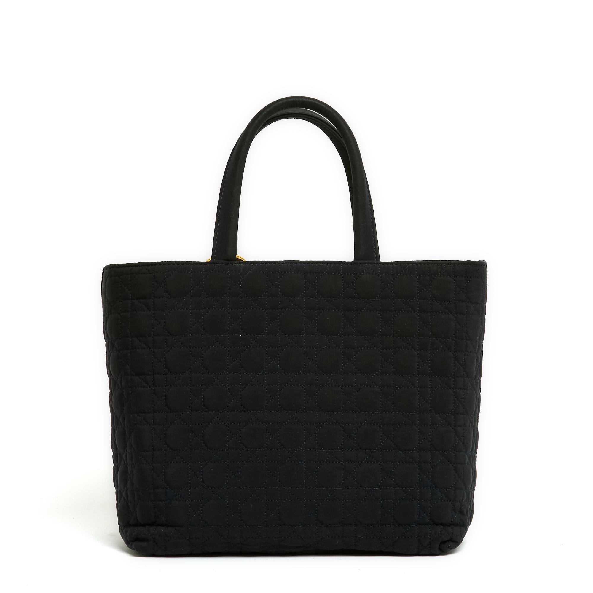 Sac Lady Dior Medium Dark Navy Canvas Bag strap In Good Condition In PARIS, FR