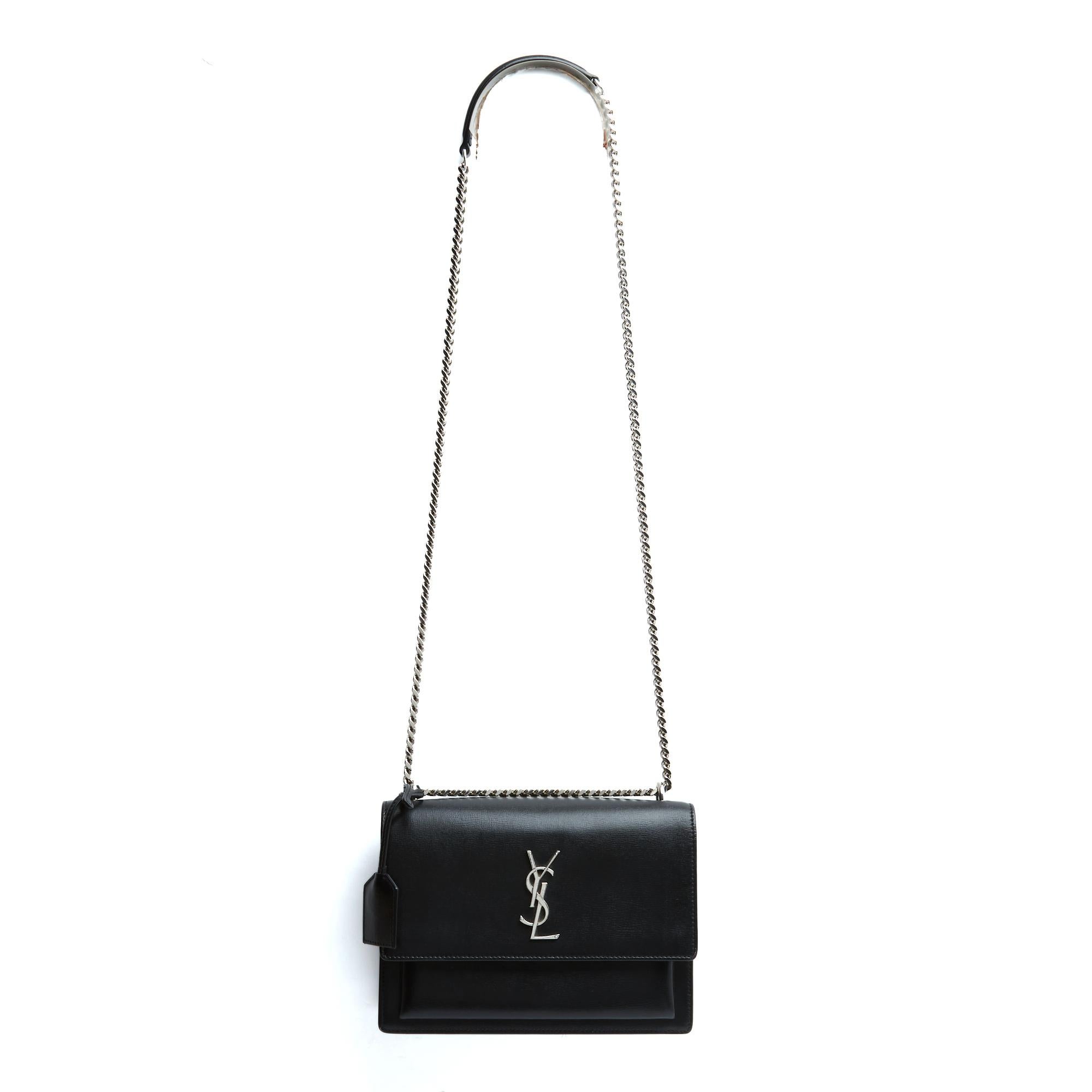 Sac Laurent sac Sunset 2024 Nero Pelle Argento Cassandre Tracolla in scatola in vendita 3
