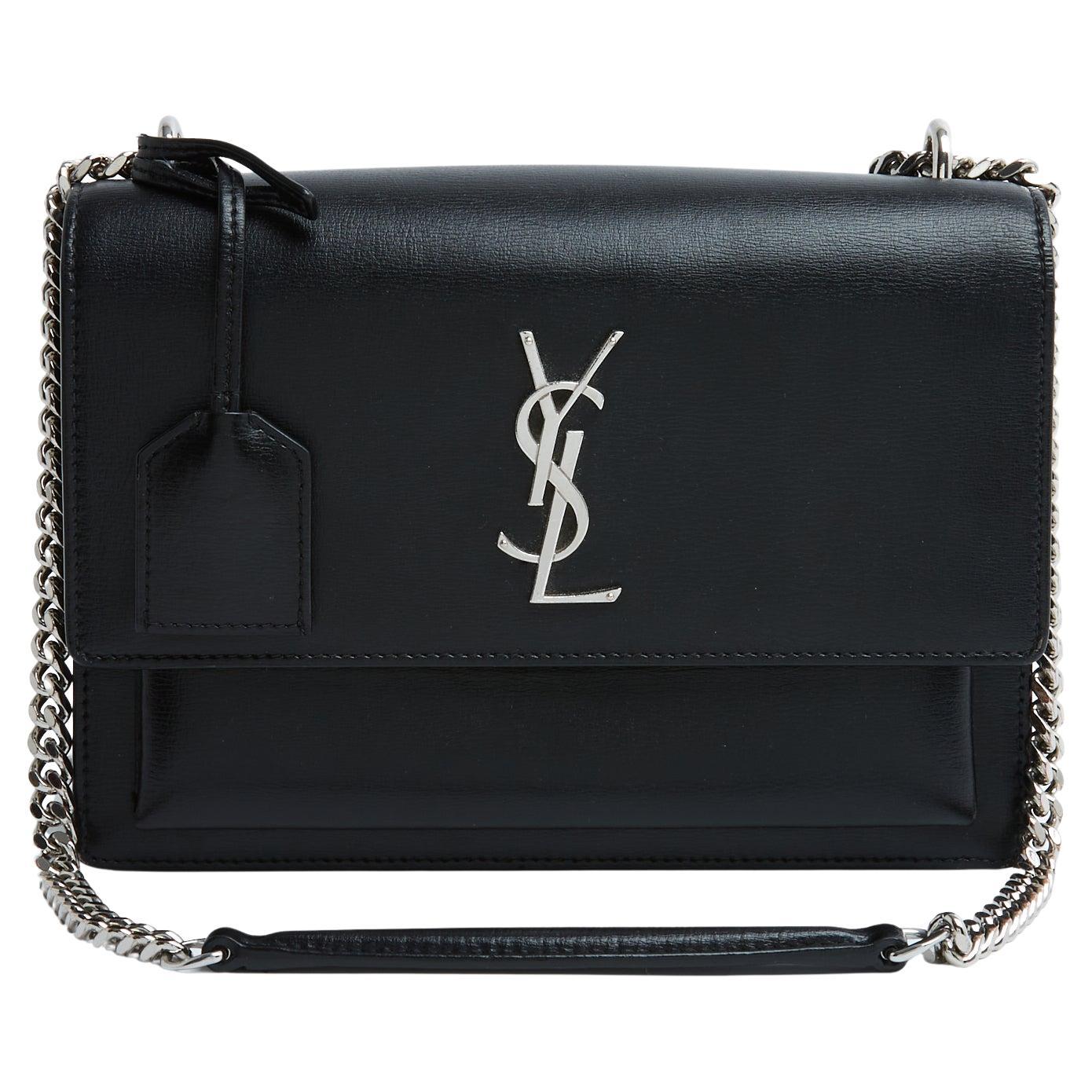 Sac Laurent sac Sunset 2024 Nero Pelle Argento Cassandre Tracolla in scatola in vendita
