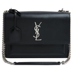 Sac Laurent sac Sunset 2024 Nero Pelle Argento Cassandre Tracolla in scatola