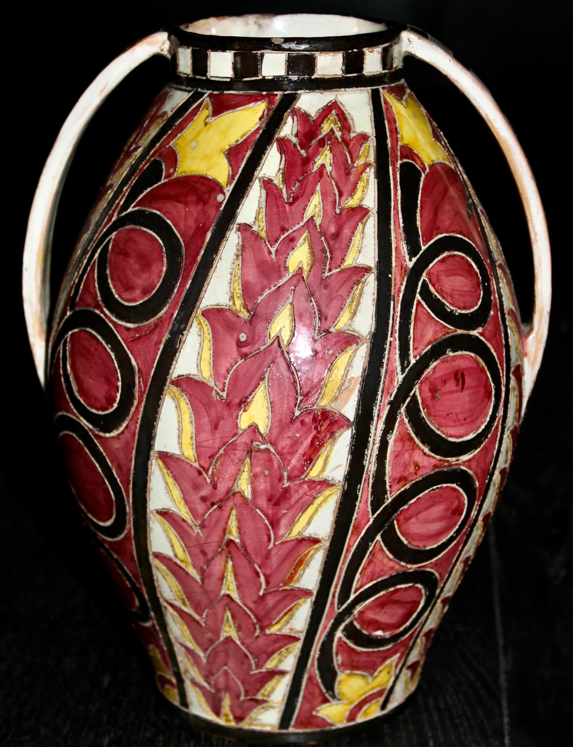 S.A.C.A. Sgraffito-Vase (Art déco) im Angebot