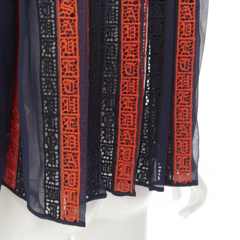 SACAI 100% wool navy red striped embroidery anglais flared turtleneck JP1 S 3