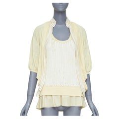 SACAI 2007 Gelb Baumwolle Weiß Paillettenbesatz Strickjacke Pullover Weste Twin Set JP2 M
