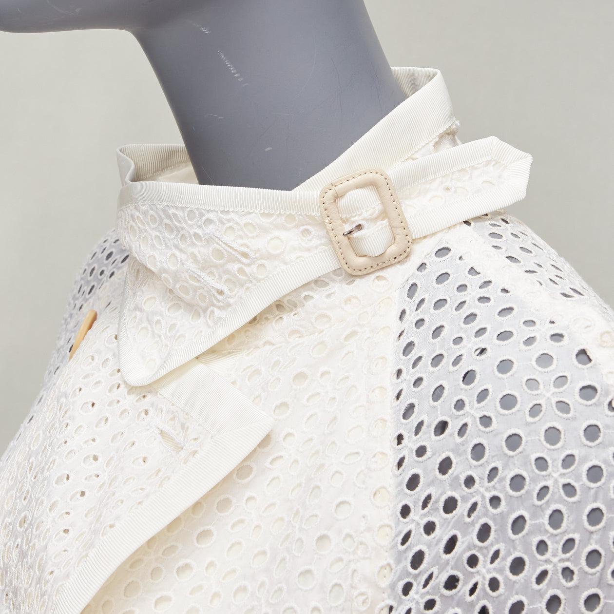 SACAI 2012 cream eyelet embroidery anglais double breast belted flared coat JP3 For Sale 6