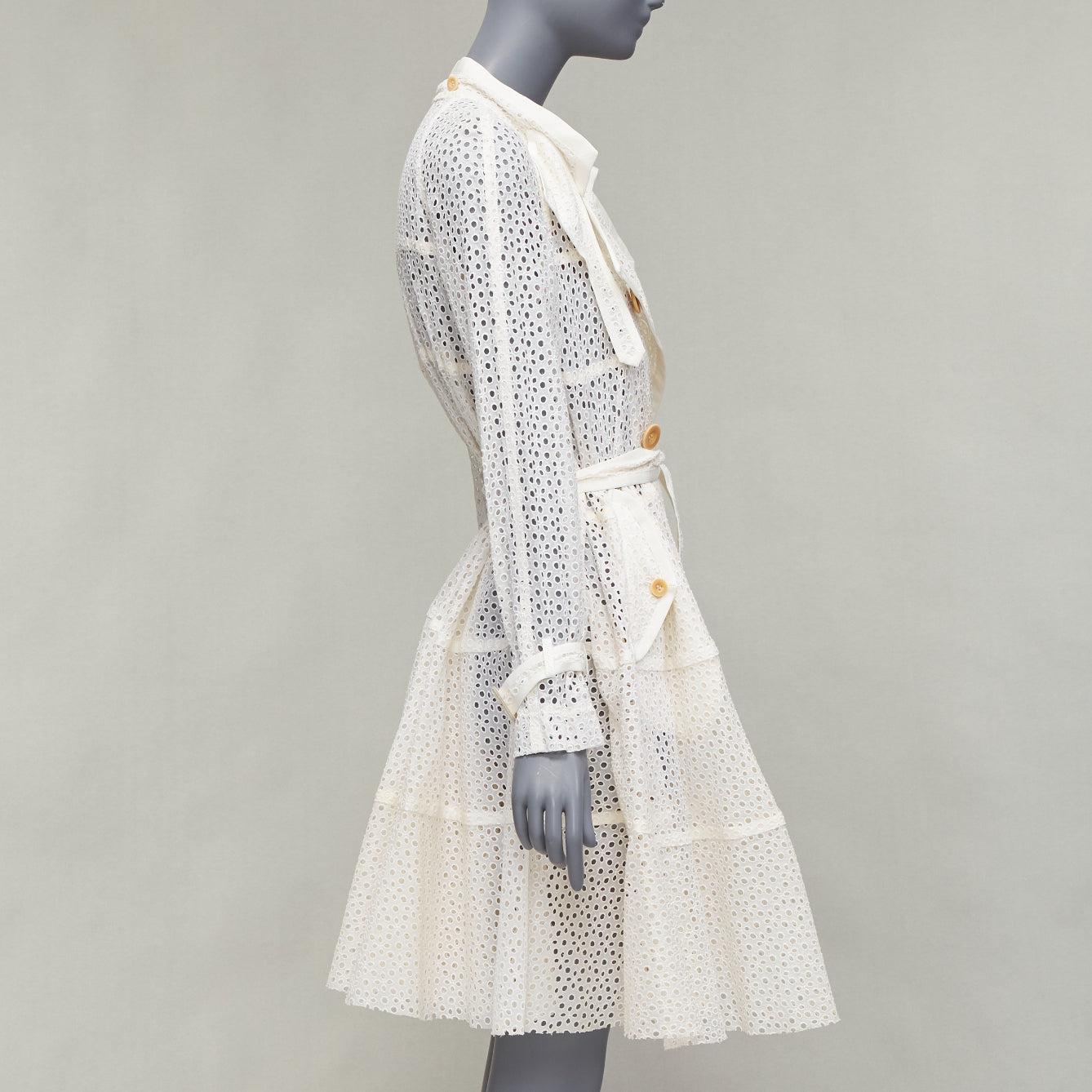 SACAI 2012 cream eyelet embroidery anglais double breast belted flared coat JP3 For Sale 1