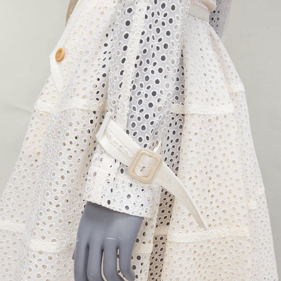SACAI 2012 cream eyelet embroidery anglais double breast belted flared coat JP3 For Sale 5