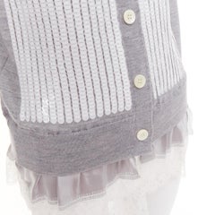 SACAI 2012 Grau Wolle Weiß Pailletten Spitze Rüschen Saum Strickjacke JP1 S