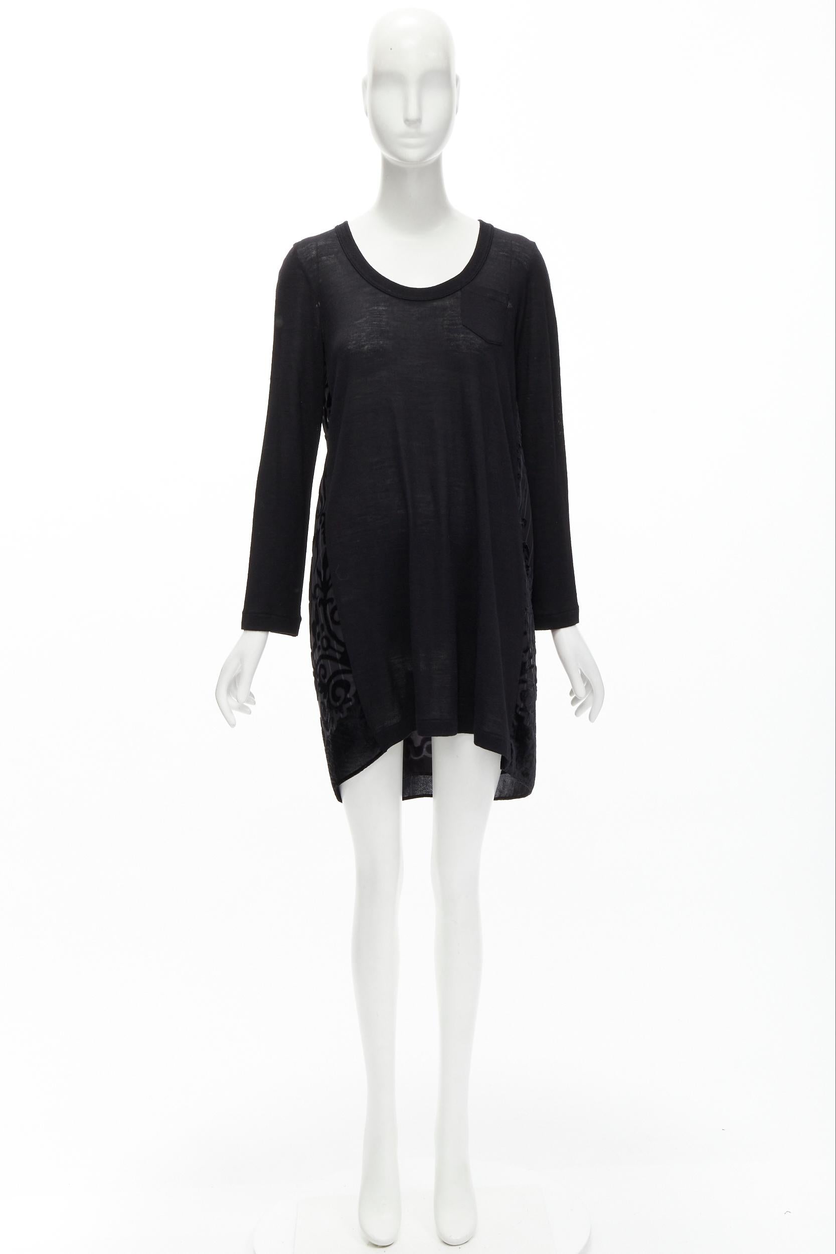 SACAI 2014 black 100% wool velvet devore striped sheer sweater dress JP2 M For Sale 5