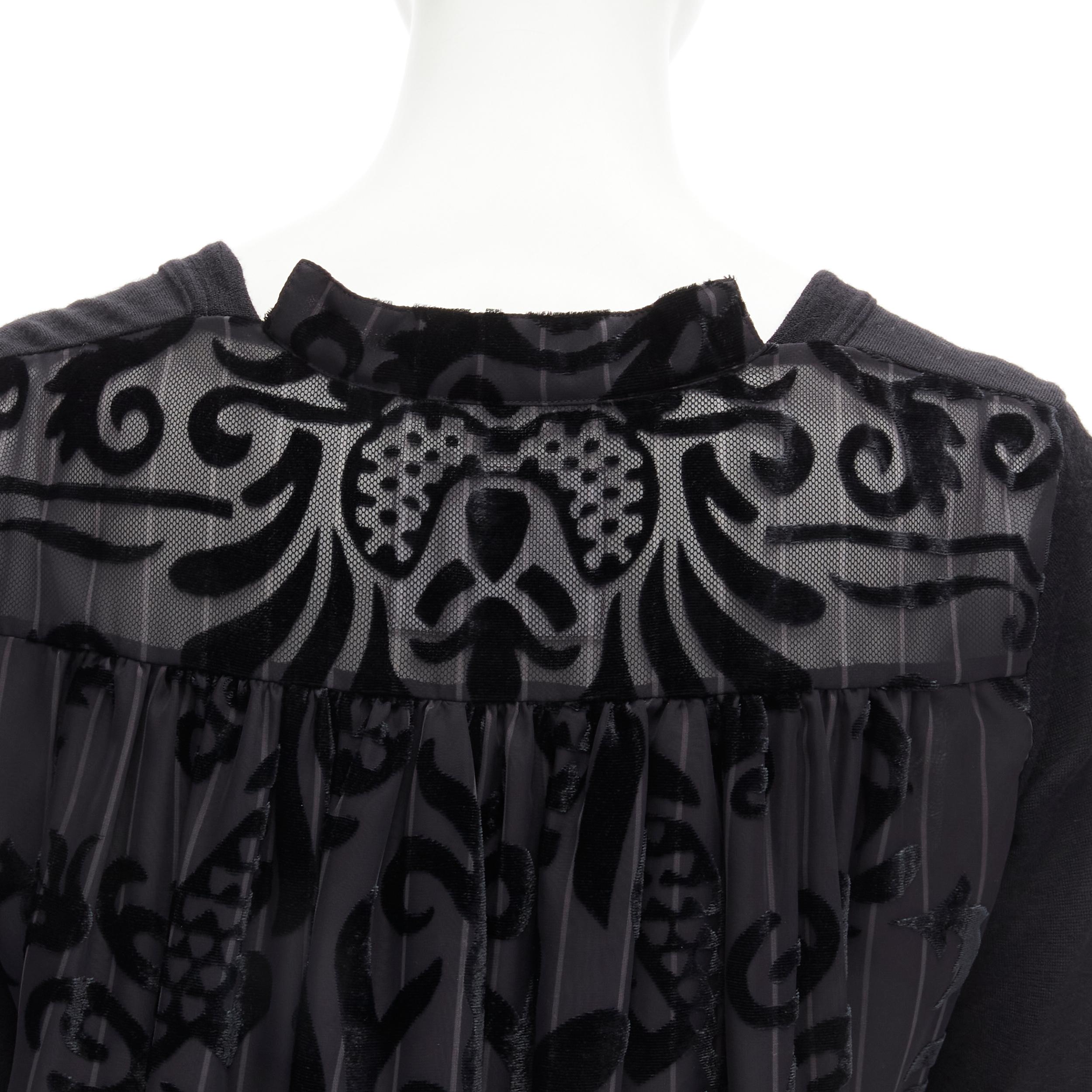SACAI 2014 black 100% wool velvet devore striped sheer sweater dress JP2 M
Reference: YNWG/A00136
Brand: Sacai
Designer: Chitose Abe
Collection: 2014
Material: Wool
Color: Black
Pattern: Striped
Closure: Pullover
Extra Details: Velvet devore panel