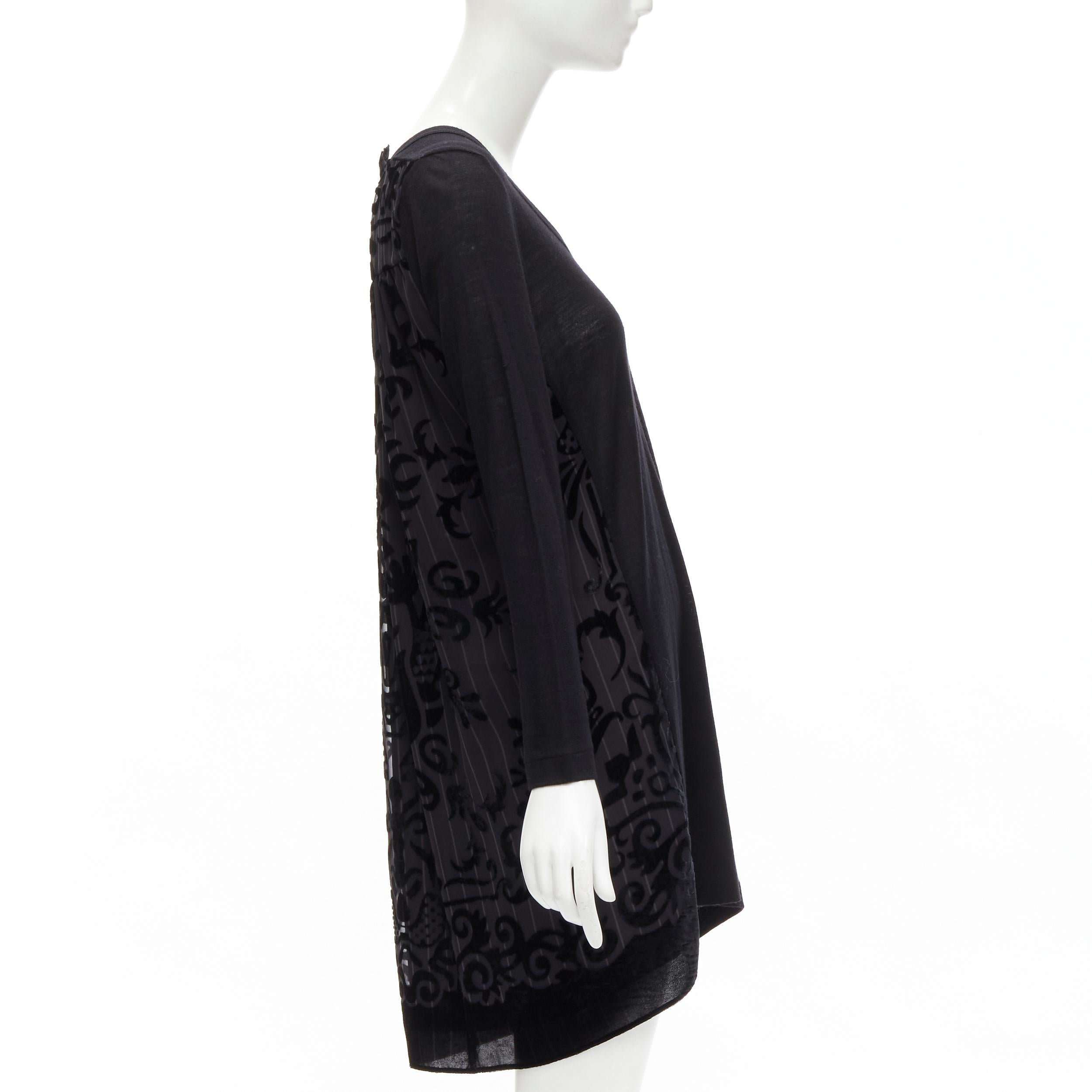SACAI 2014 black 100% wool velvet devore striped sheer sweater dress JP2 M In Excellent Condition For Sale In Hong Kong, NT