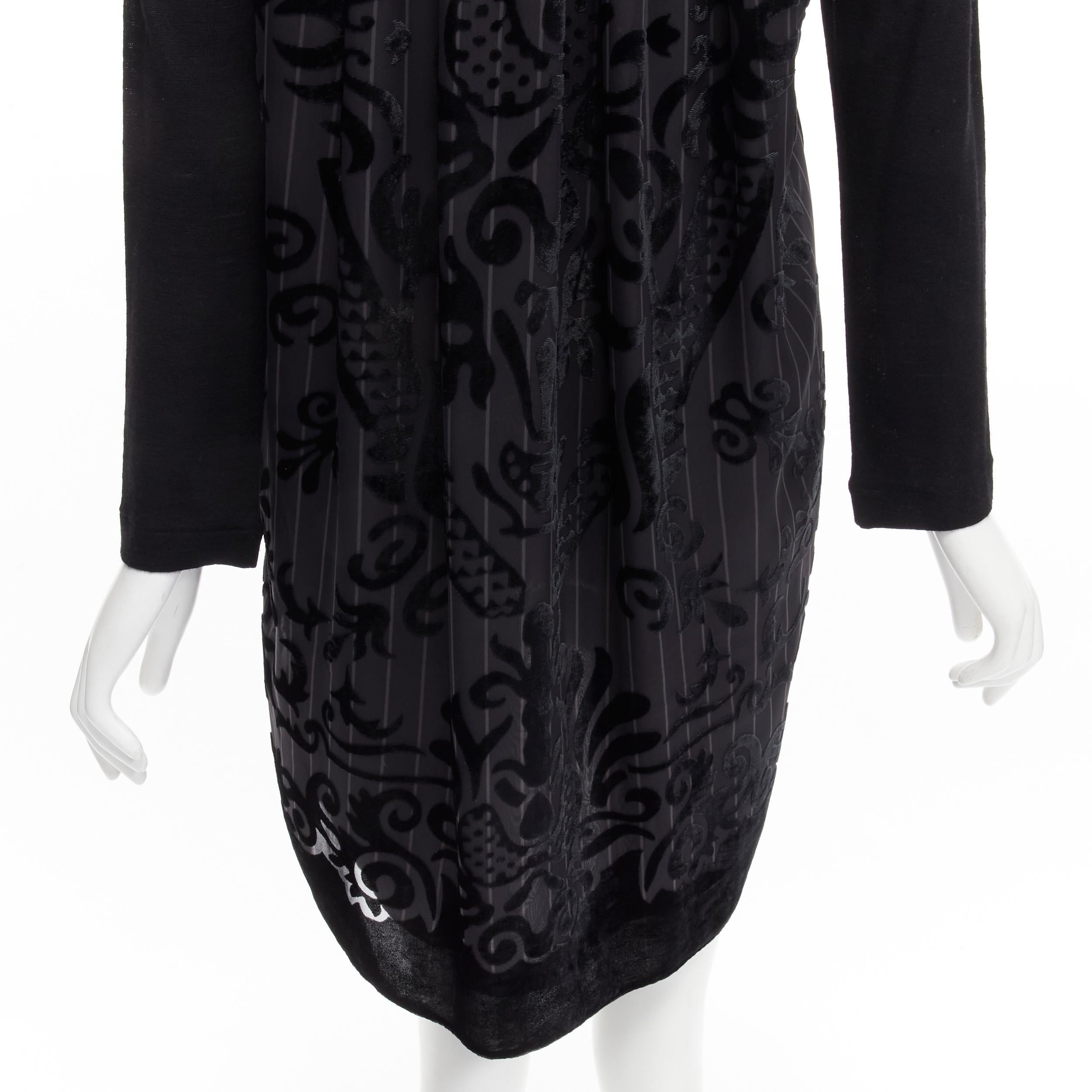 SACAI 2014 black 100% wool velvet devore striped sheer sweater dress JP2 M For Sale 2
