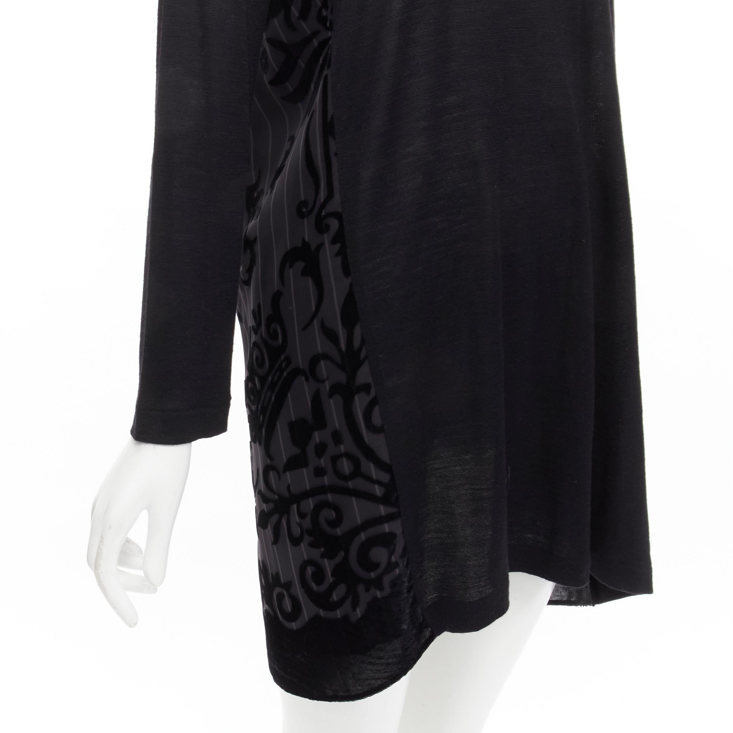SACAI 2014 black 100% wool velvet devore striped sheer sweater dress JP2 M For Sale 3