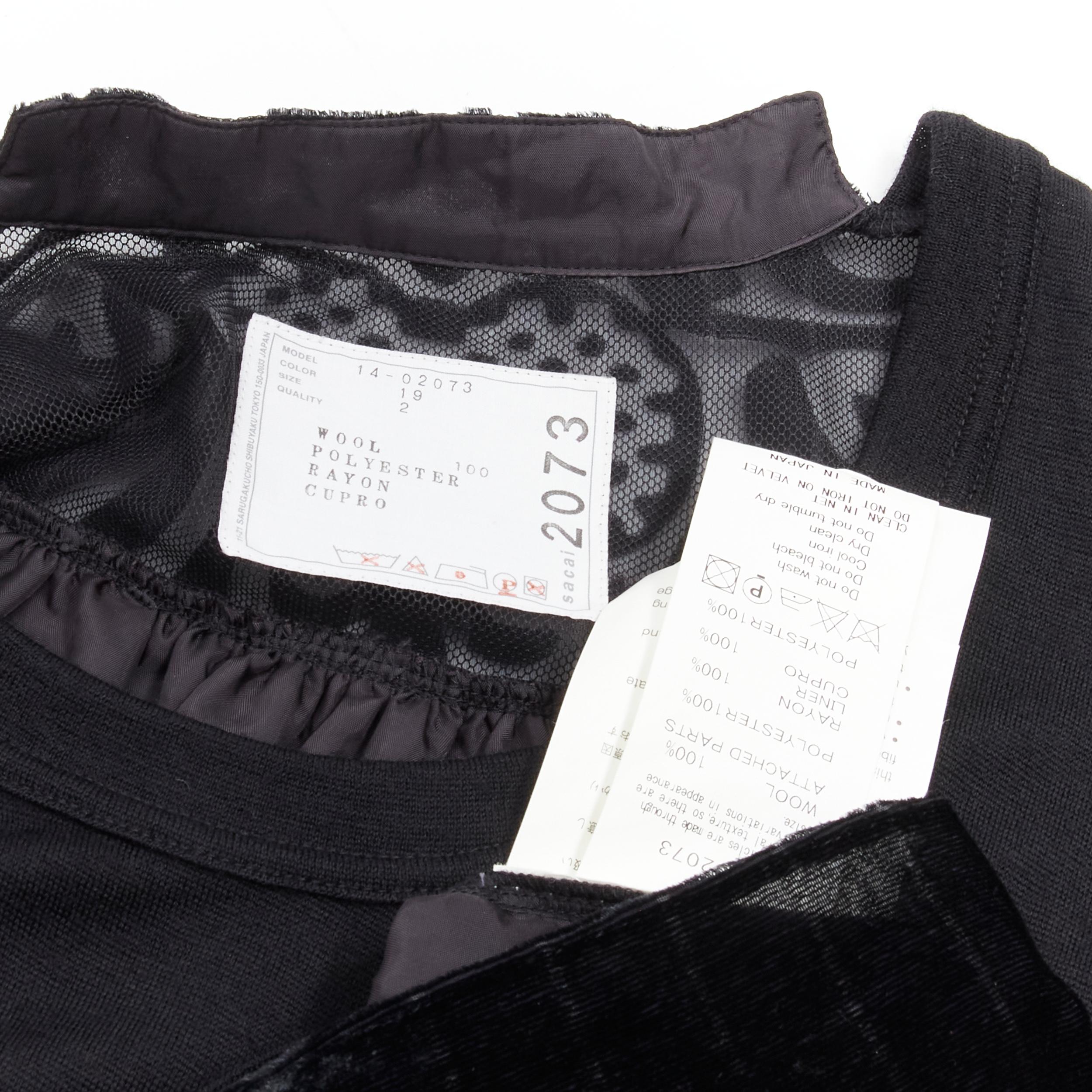 SACAI 2014 black 100% wool velvet devore striped sheer sweater dress JP2 M For Sale 4