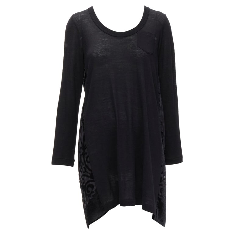 SACAI 2014 black 100% wool velvet devore striped sheer sweater dress JP2 M For Sale at 1stDibs SACAI 2014 black 100% wool velvet devore striped sheer sweater dress JP2 M For Sale at 1stDibs