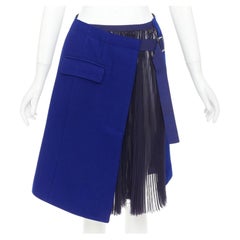 SACAI 2014 Double Skirt Hybrid cobalt wool navy pleated sheer wrap skirt JP1 S