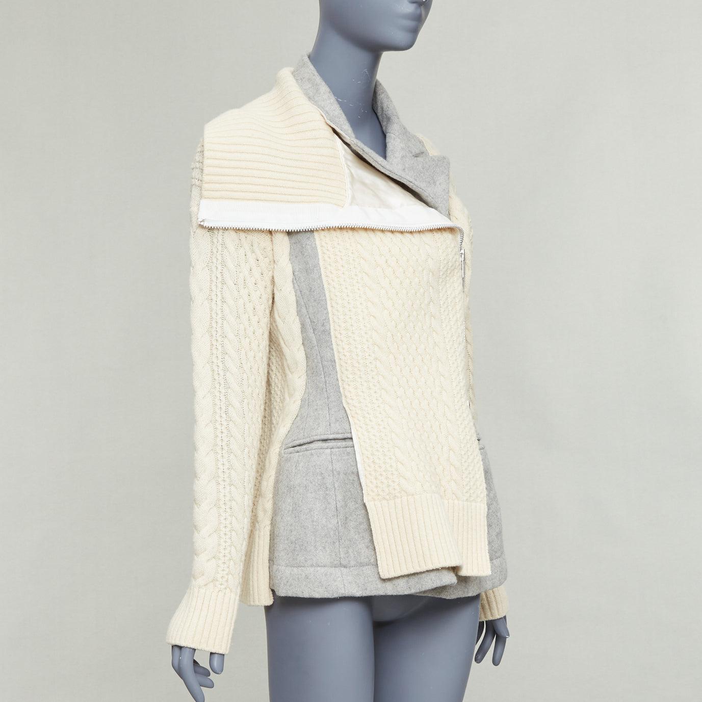 SACAI 2014 grey beige 100% wool deconstructed cable knit zip jacket JP3 L en Bueno estado para la venta en Hong Kong, NT