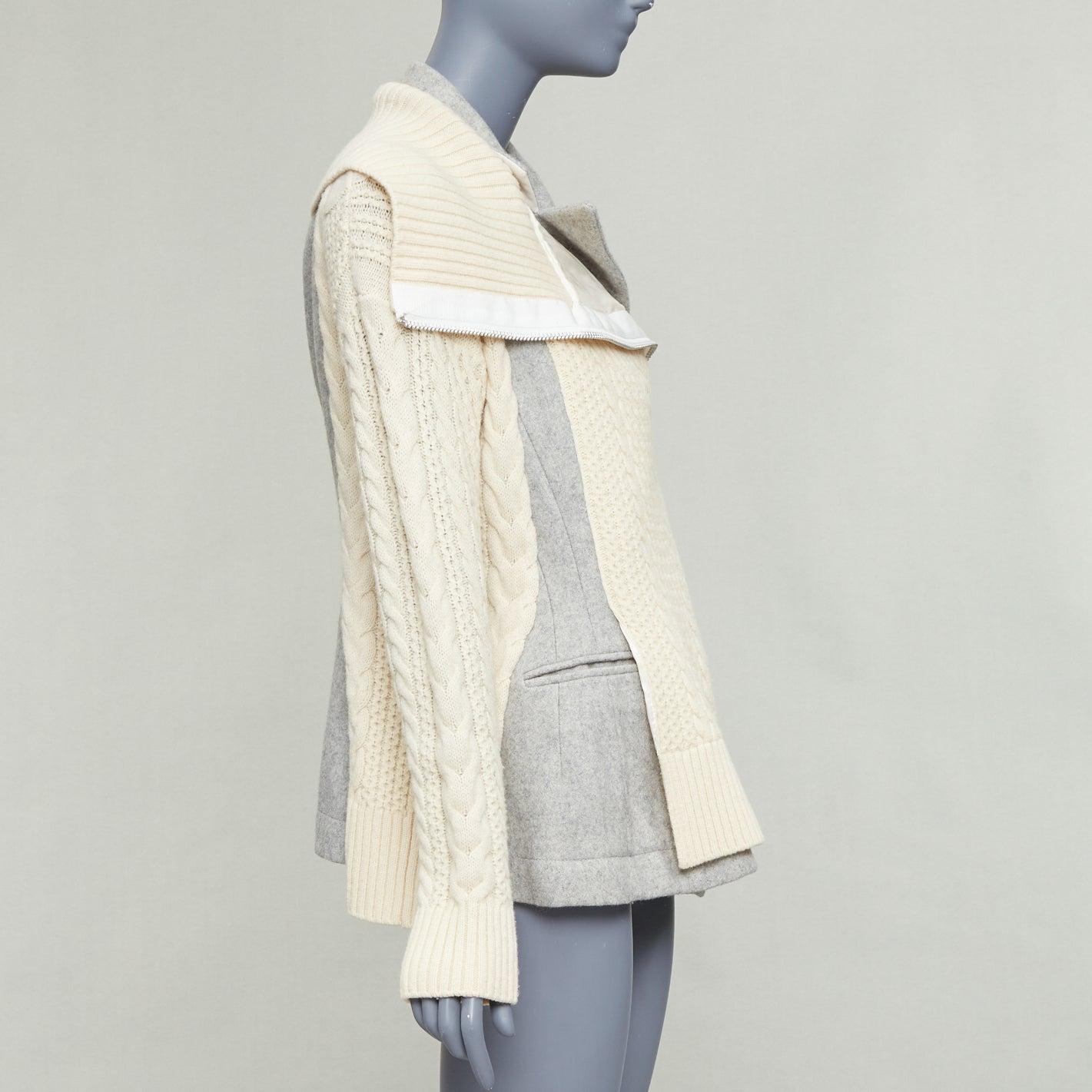 De las mujeres SACAI 2014 grey beige 100% wool deconstructed cable knit zip jacket JP3 L en venta